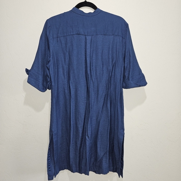 Chico's Size 2 | Large Button Front Shirt Dress Blue Rayon Linen Blend - Picture 10 of 13